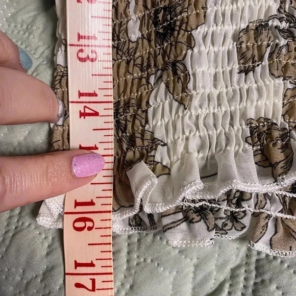 Rose & Olive Sheer Floral Crop Top Ruched Waist Peasant Sleeves New  Size Small - Picture 4 of 10